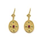 Byzantine Dangle Oval Earrings with Zircon