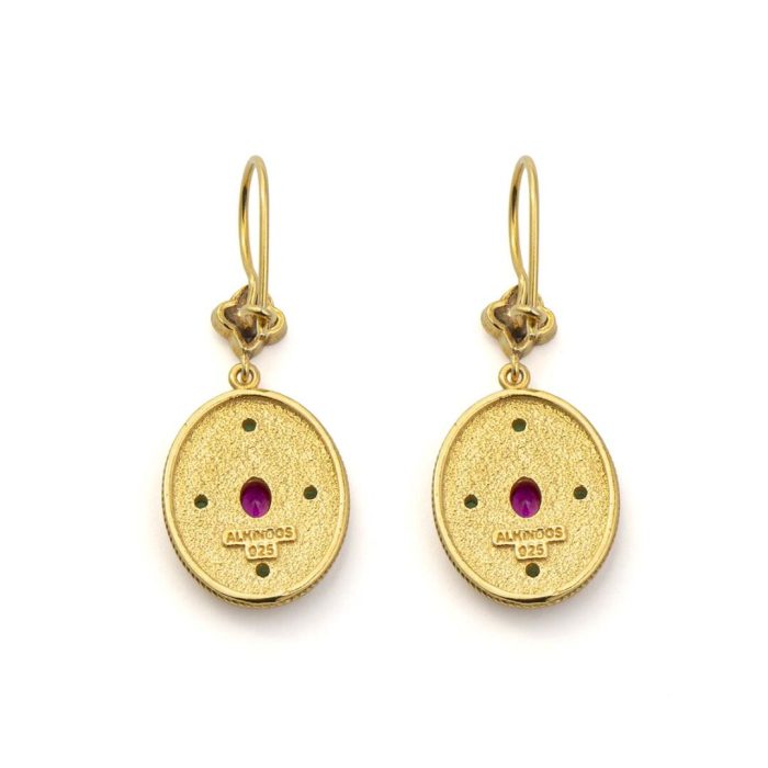 Byzantine Dangle Oval Earrings with Zircon - Image 3