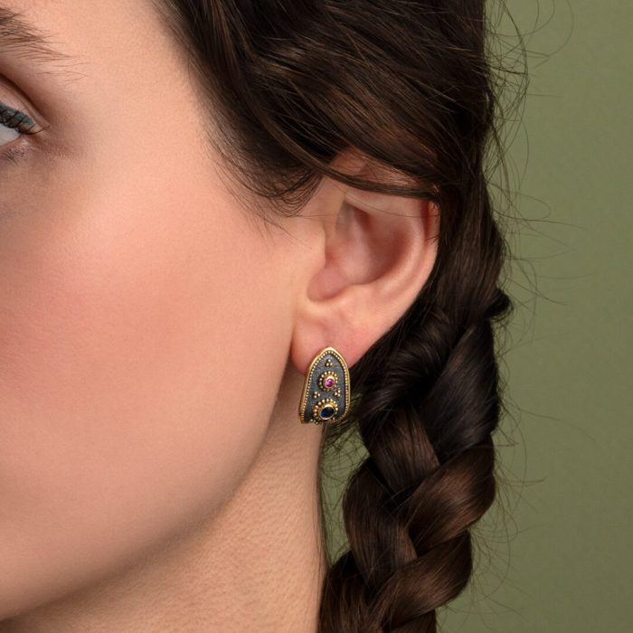 Two Tone Byzantine Stud Earrings with Zircon - Image 2