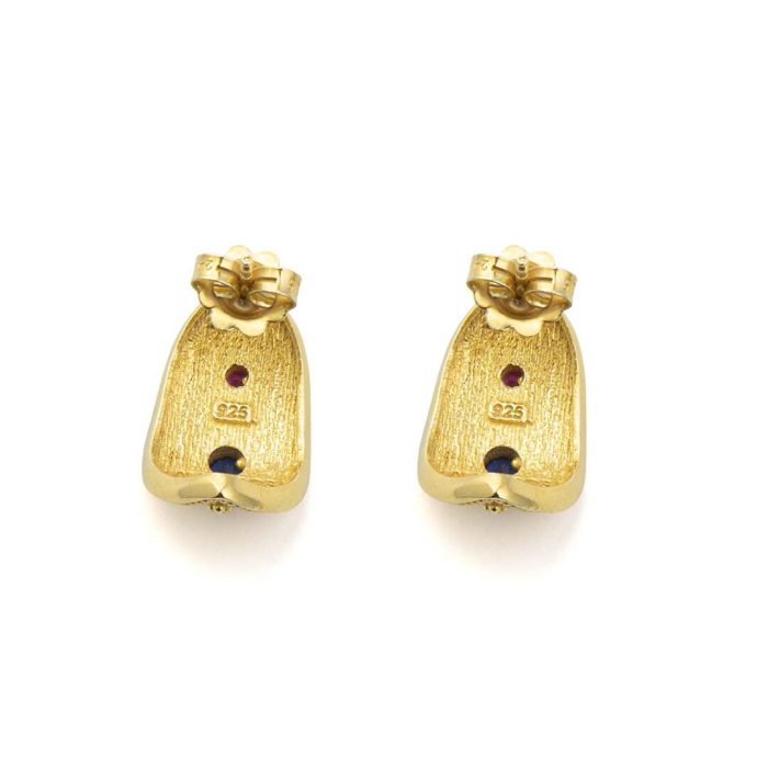 Byzantine Stud Earrings with Zircon - Sterling Silver and 18K Gold Plating - Image 3