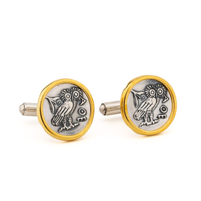 Wisdom Owl Cufflinks - Sterling Silver and Gold Plated - Image 1