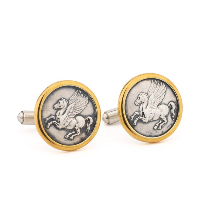 Pegasus Coin Cufflinks - Sterling Silver and Gold Plated - Image 1
