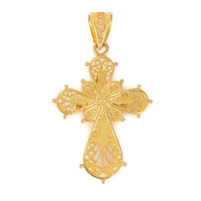 Byzantine Filigree Cross in 18K Gold with Pearl - Image 3