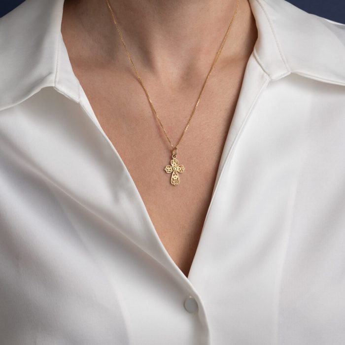 18K Gold Byzantine Filigree Cross Ariadne - Image 2