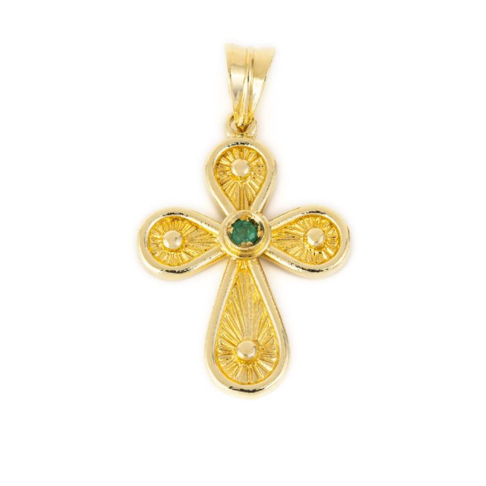 14K Gold Byzantine Emerald Cross - Image 1