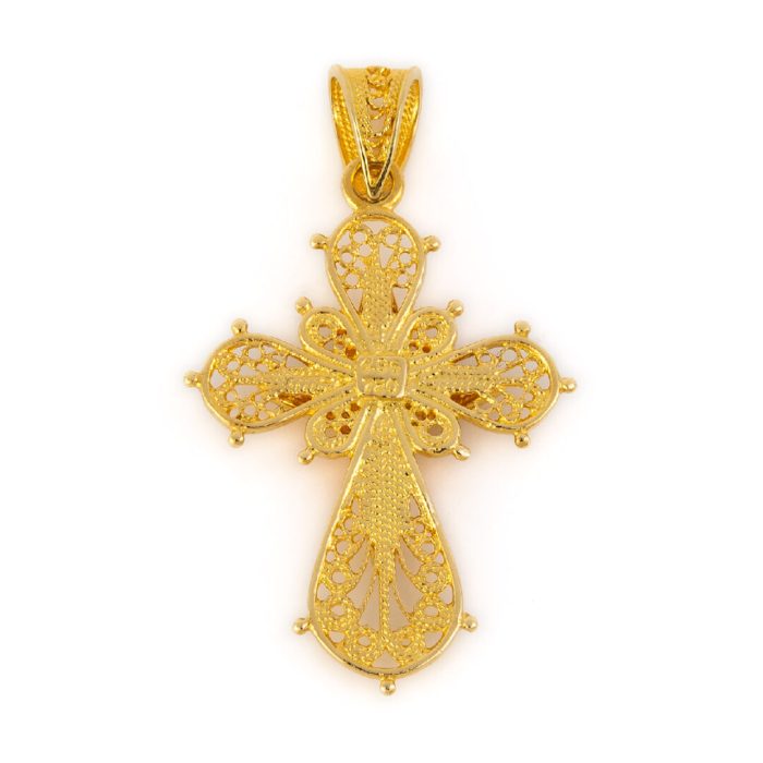 18K Gold Filigree Sapphire Cross - Image 2
