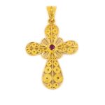 Byzantine Filigree Ruby Cross in 18K Gold