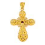 Byzantine Filigree Ruby Cross in 18K Gold - Image 3
