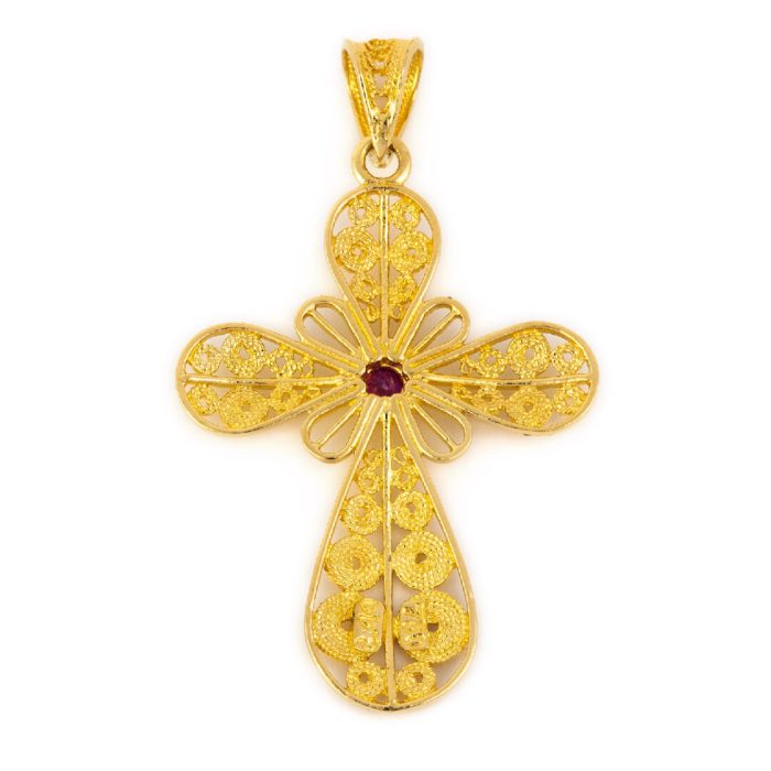 Byzantine Filigree Ruby Cross in 18K Gold - Image 3