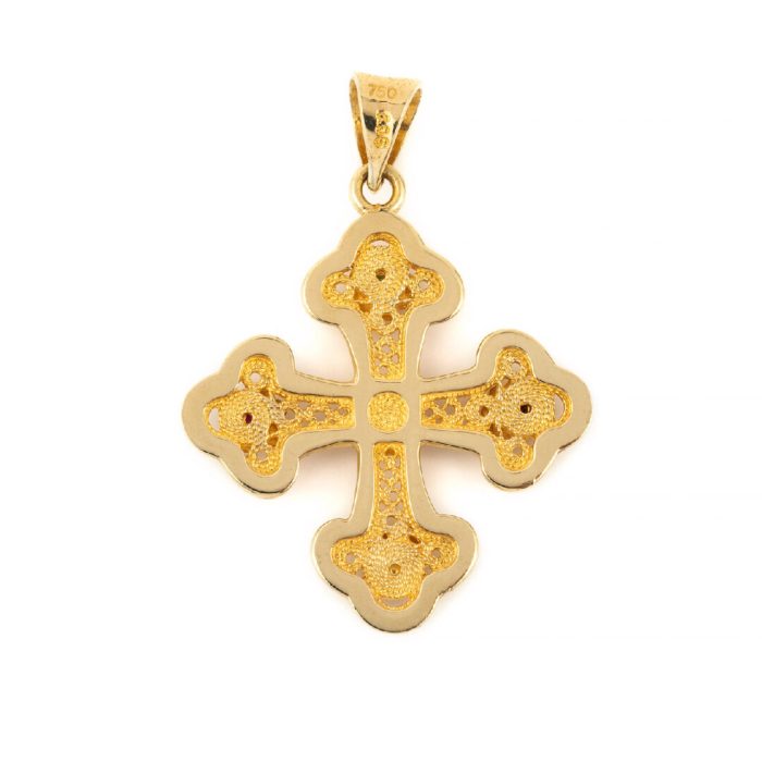 18k Gold Byzantine Cross with multi precious stones - Image 2