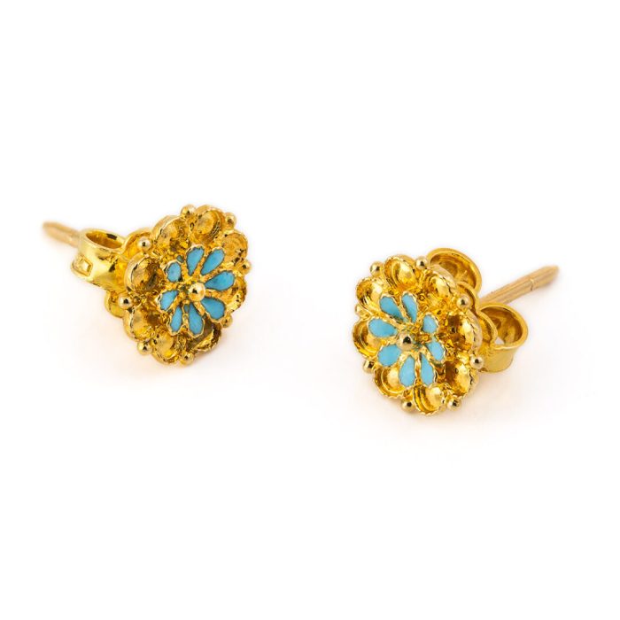 18K Gold and Green Enamel Rosette Stud Earrings - Image 7