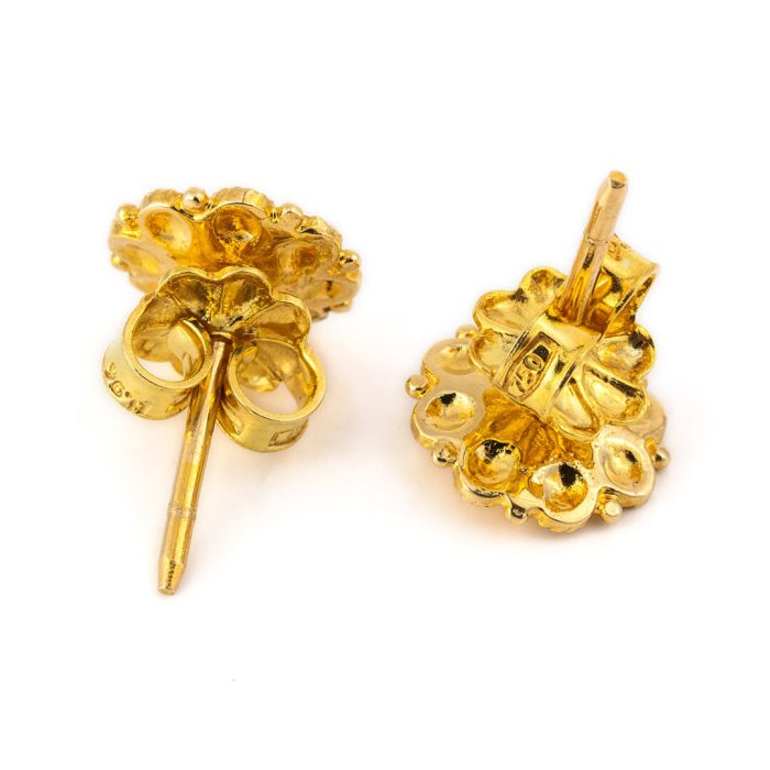 18K Gold and Green Enamel Rosette Stud Earrings - Image 8