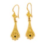 18K Gold Byzantine Filigree Sapphire Earrings - Image 3