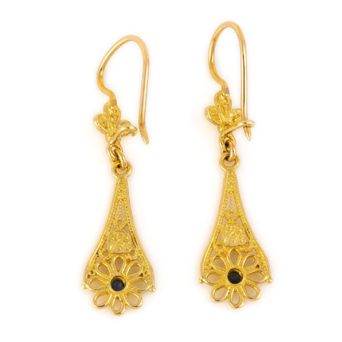 18K Gold Byzantine Filigree Sapphire Earrings - Image 3