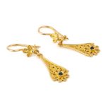 18K Gold Byzantine Filigree Sapphire Earrings - Image 2