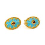 18K Gold Turquoise Enamel Earrings