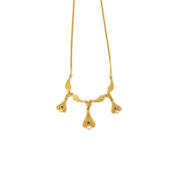 18K Gold Byzantine Filigree Emerald Necklace - Image 1
