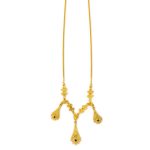 18K Gold Byzantine Filigree Sapphire Necklace - Image 3