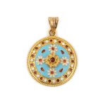 18k Gold Blue Ancient Greek Floral Pendant - Image 5