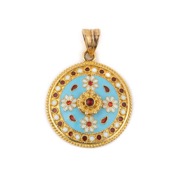18k Gold Blue Ancient Greek Floral Pendant - Image 5
