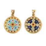 18k Gold Blue Ancient Greek Floral Pendant - Image 4