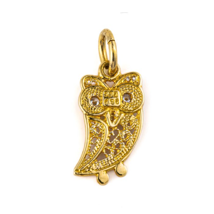 Wisdom Owl Filigree Pendant - 14K Gold with Zircon - Image 2