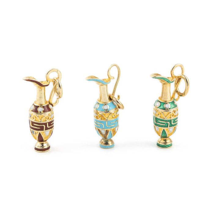 14k Gold Pendant Amphora with Red enamel & Meander - Image 5