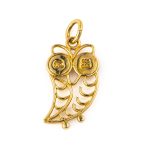 14k Gold Filigree Pendant - Wisdom Owl with Blue Eyes - Image 2