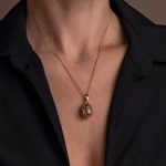 Filigree Egg Pendant with Rosette Flower - 14k Gold and Turquoise Enamel - Image 2