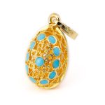 Filigree Egg Pendant - 14k Gold and Turquoise Enamel - Image 3