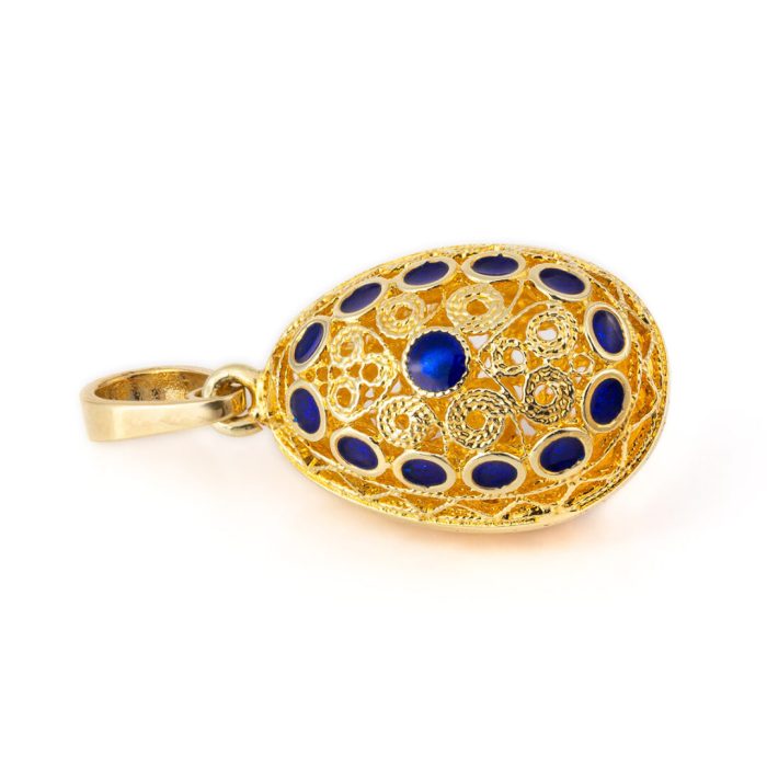 Filigree Egg Pendant - 14k Gold with Blue Enamel - Image 2