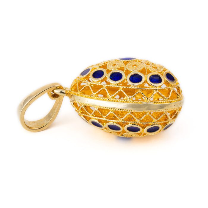 Filigree Egg Pendant - 14k Gold with Blue Enamel - Image 3