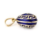 Meander Egg Pendant - 14k Gold and Blue Enamel - Image 2
