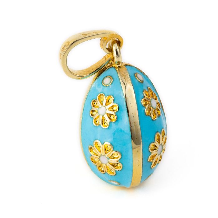 Egg Pendant with Rosette Flowers - 14k Gold - Image 2