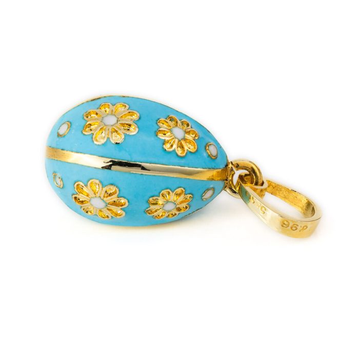 Egg Pendant with Rosette Flowers - 14k Gold - Image 3