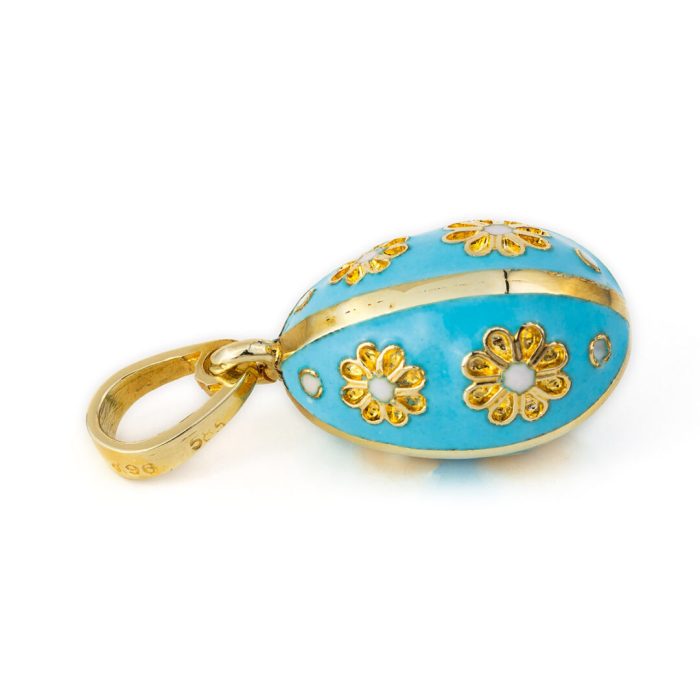 Egg Pendant with Rosette Flowers - 14k Gold - Image 1