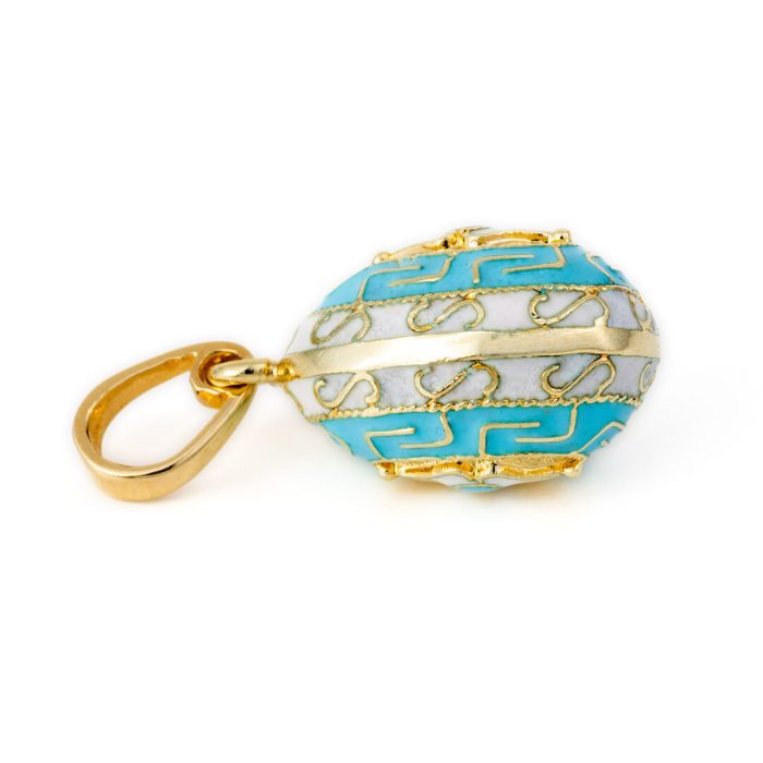 Meander Egg Pendant with Spear Motif - 14k Gold and Enamel - Image 2