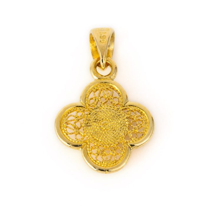 Filigree Cross Pendant with Evil Eye - 14K Gold - Image 3