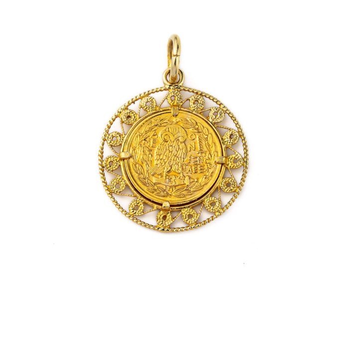 Goddess Athena and Owl Filigree Pendant - 14K Gold - Image 3
