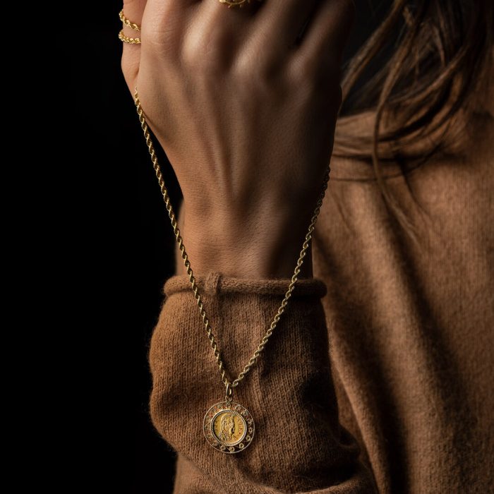 Goddess Athena and Owl Filigree Pendant - 14K Gold - Image 4