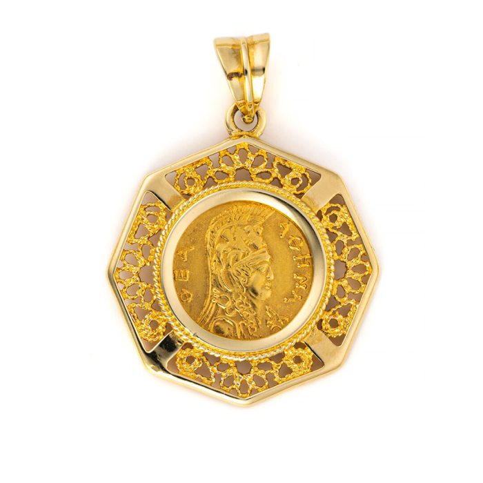 Goddess Athena Coin Pendant - Gold 14K - Image 1