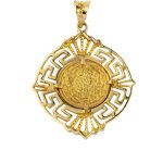 Goddess Athena and Owl Pendant with Greek Key - 14K Gold - Image 3