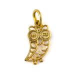 Owl Pendant - 14K Gold with Turquoise Stone - Image 2