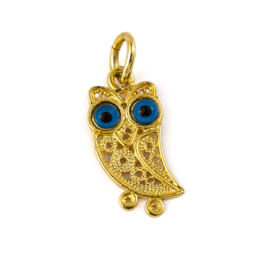 KA-P-02395039_1 14k Gold Filigree Wisdom Owl Pendant - Image 1