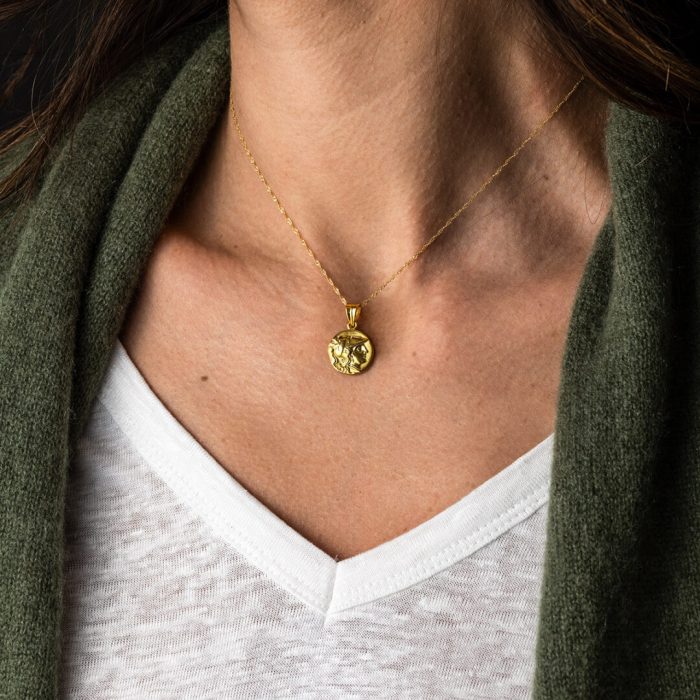 Goddess Athena Coin Pendant - 14K Gold - Image 2