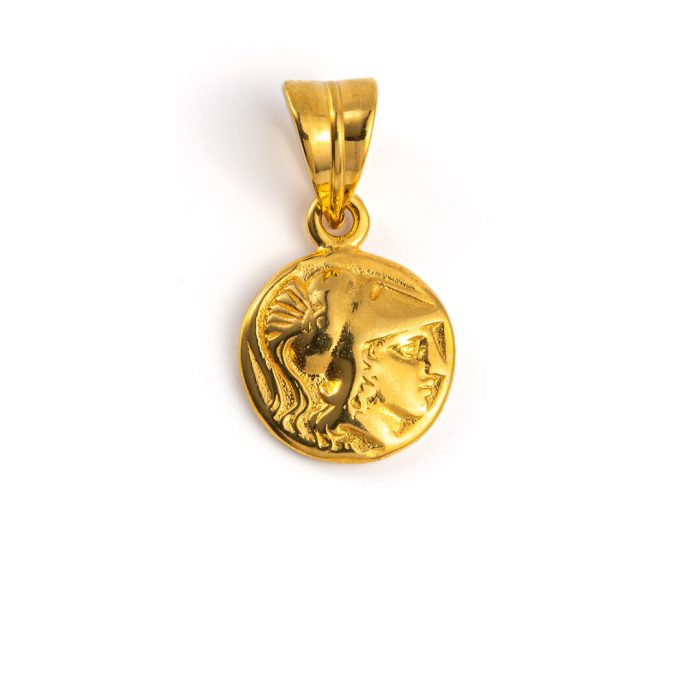 Goddess Athena Coin Pendant - 14K Gold - Image 1