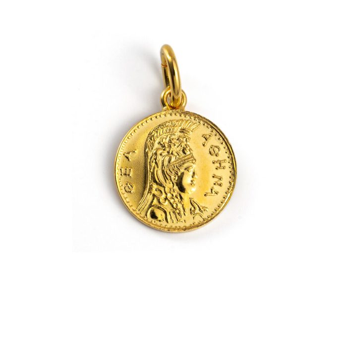 Goddess Athena and Wise Owl Pendant - 14K Gold - Image 1