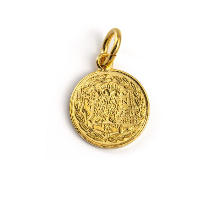 Goddess Athena and Wise Owl Pendant - 14K Gold - Image 3