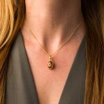 Greek Key Filigree Egg Pendant Necklace with Red Enamel – Sterling Silver Gold Plated - Image 2