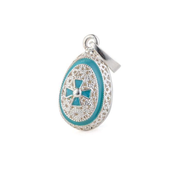 Cross Egg Pendant Necklace – 925 Sterling Silver and Green Enamel - Image 4